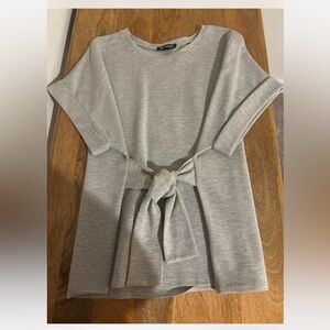 Express Light Gray Short Sleeve Top with Tie